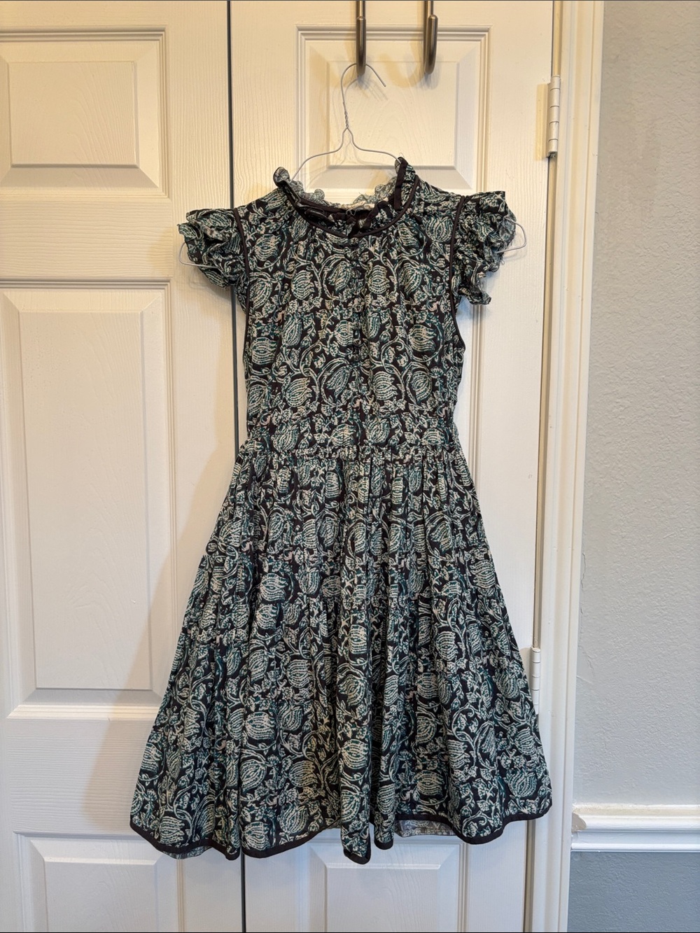 Anthropologie Navy and Teal Floral Ruffle Mini Dress